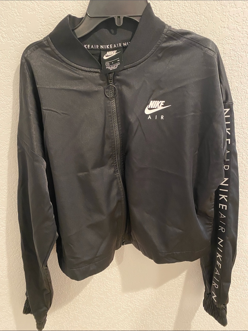 Nike Black Women's Bomber Jacket with White Logo
